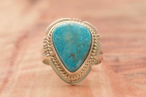 Genuine Kingman Turquoise Sterling Silver Native American Ring